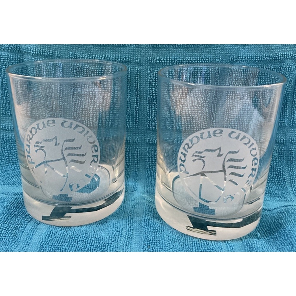 Purdue University Boilermakers Etched Emblem DOF Rock Whiskey Glass Set of 2